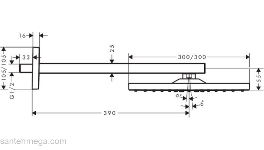 Верхний душ Hansgrohe Raindance E Air 1Jet 300 с держателем 390мм. 26238000. Фото