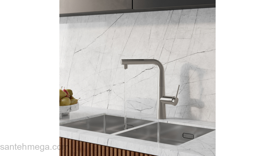 Смеситель для кухни с фильтром и выдвижным изливом сатин Pure IDDIS PURBNPFi05. Фото