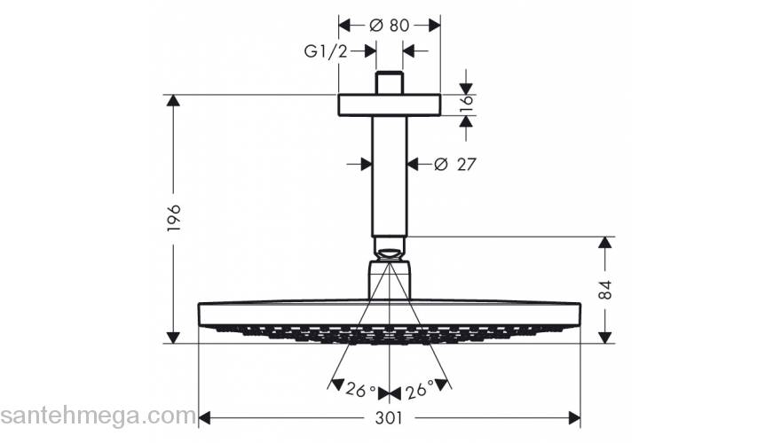 Верхний душ HANSGROHE Raindance Select S 300 2 jet 27337000. Фото