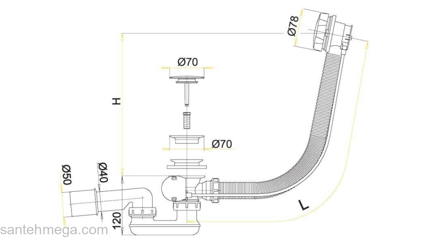 Слив-перелив ALCAPLAST A55KM (57см). Фото