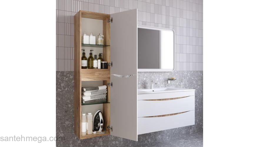 Пенал подвесной 40 см белый/золотистый дуб Cloud IDDIS CLO40Y0i97. Фото