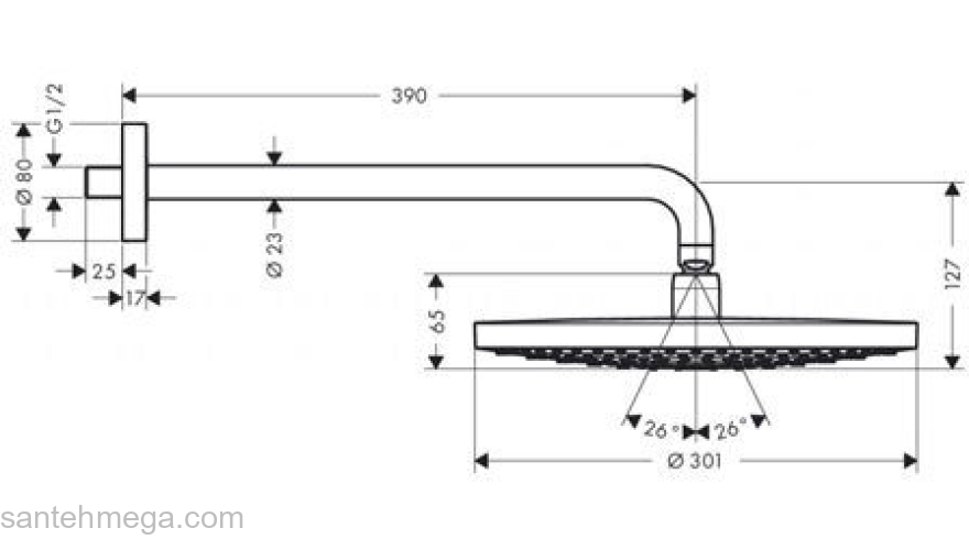 Верхний душ Hansgrohe Raindance Select S 300 2jet белый/хром 27378400. Фото