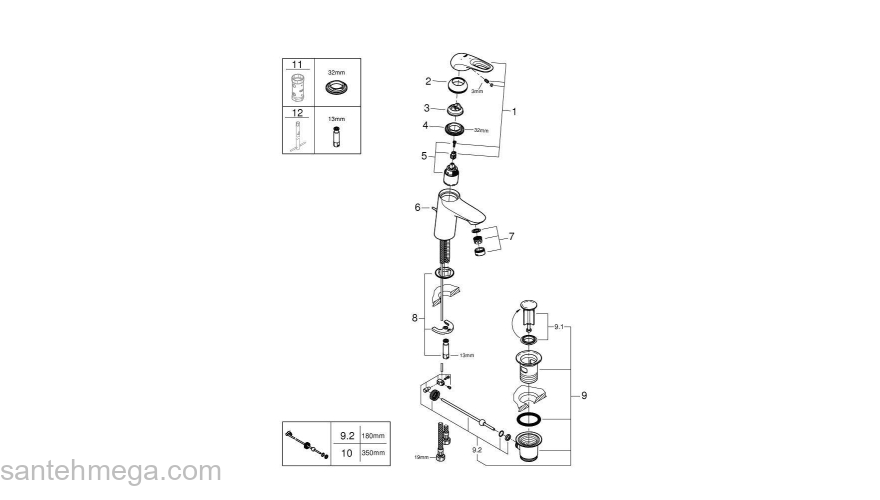 GROHE 23374003 Eurostyle 2015 Смеситель для раковины со сливным гарнитуром, с энергосберегающим картриджем - подача холодной воды при центральном положении рычага. Фото