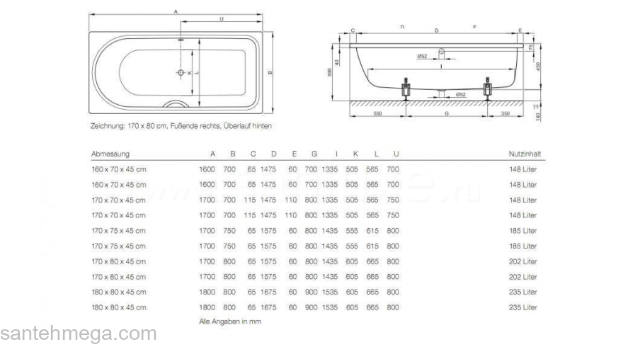Ванна стальная BETTE BetteOcean 170x75 8854-000AR,PLUS. Фото