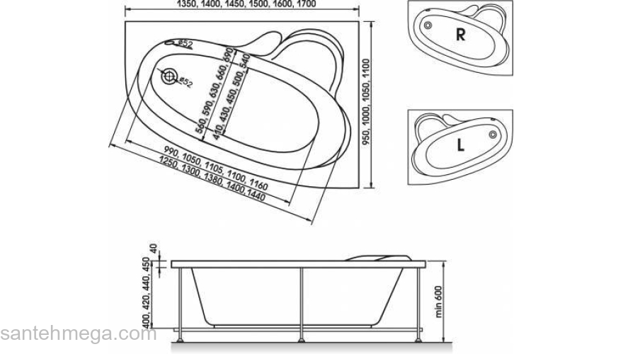 Ванна RELISAN Ariadna 150x110. Фото
