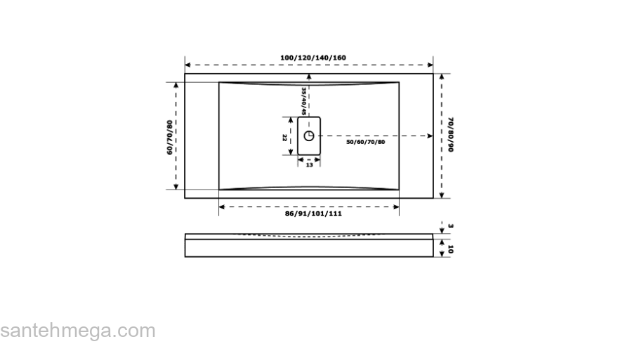 Душевой поддон BAS Flow 140х90 ЛП00129 Черный. Фото