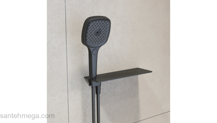 Выход для шланга с держателем для лейки и полкой черный матовый Slide IDDIS SLIAB00i62. Фото