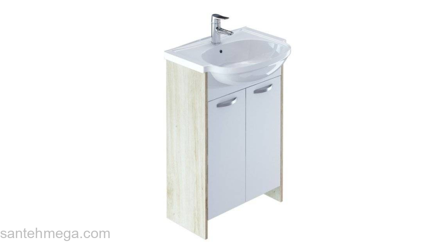 Тумба с умывальником для ванной комнаты напольная,белая/под дерево 60 см Volga Milardo VOL60W2M95K. Фото