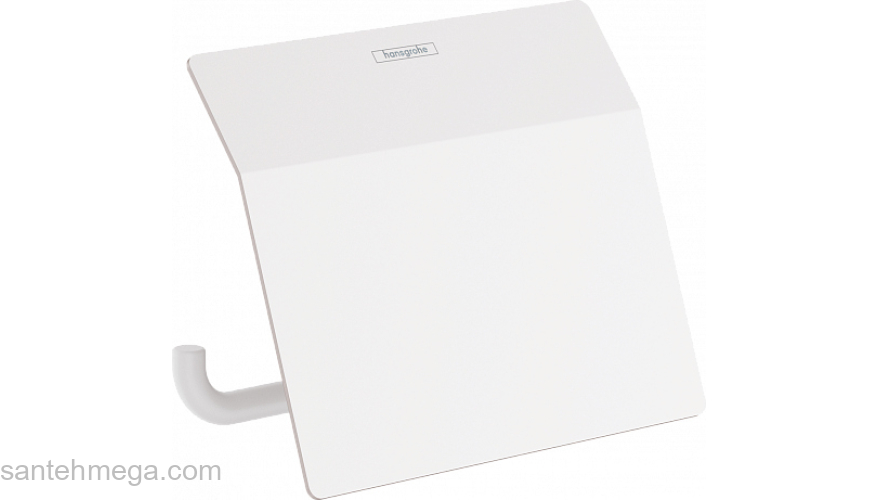 Держатель туалетной бумаги с крышкой AddStoris Hansgrohe 41753700, матовый белый для ванной комнаты. Фото