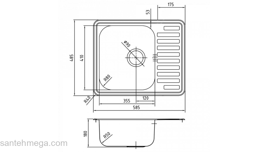 Мойка с сифоном арт. S11UPS0i84 нерж. сталь полир. 585*485 Strit S IDDIS STR58PDi77S. Фото