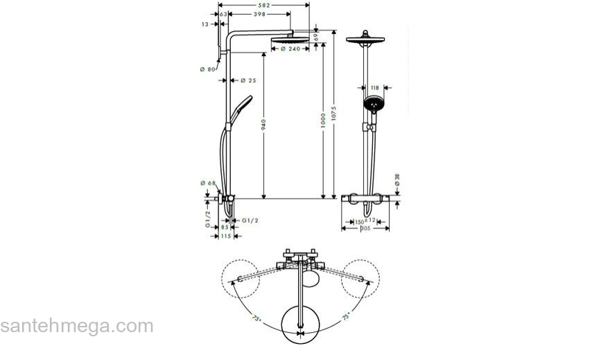 Душевая система Hansgrohe Raindance Select S 240 2 jet Showerpipe хром 27129000. Фото