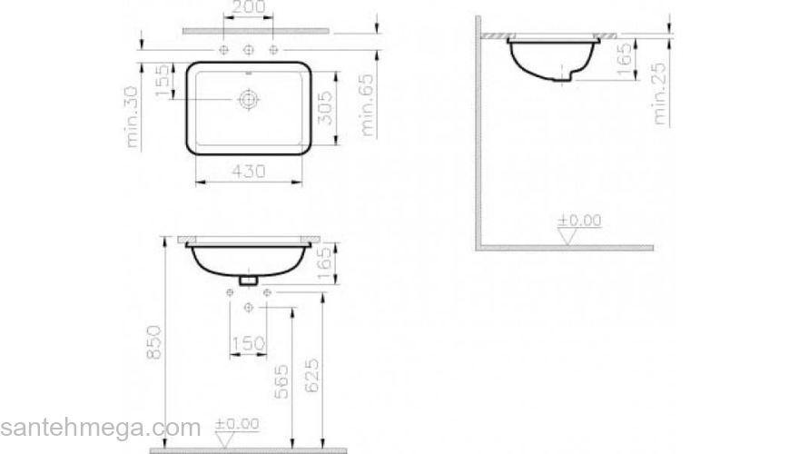 Раковина встраиваемая Vitra S20 43х30 5474B003-0618. Фото