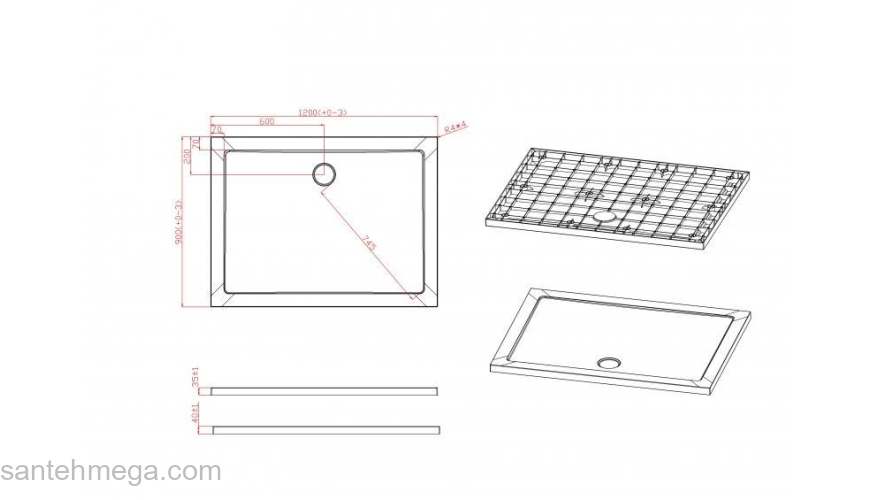 Душевой поддон SMC (стеклокомпозит) CEZARES TRAY-M-AH-120/90-35-W. Фото