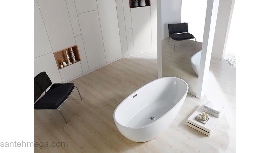 Ванна акриловая Azario LEEDS 1685х840х580, свободностоящая, в комплекте с сифоном и металлической рамой LEE17085. Фото