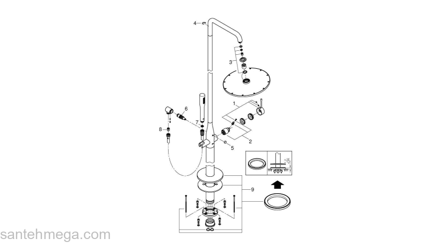 GROHE 23741001 Essence New Душевая система с однорычажным смесителем, напольный монтаж (свободностоящая). Фото