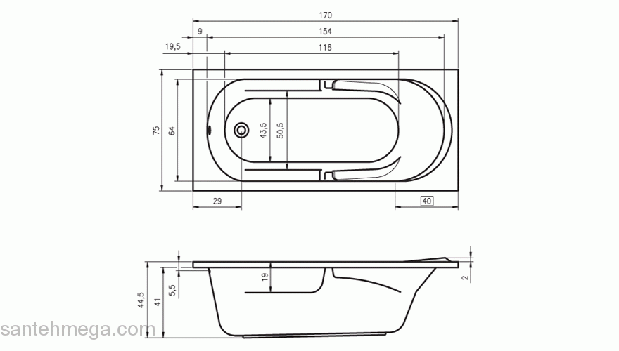 Ванна акриловая RIHO Future 170х75 BC28005. Фото