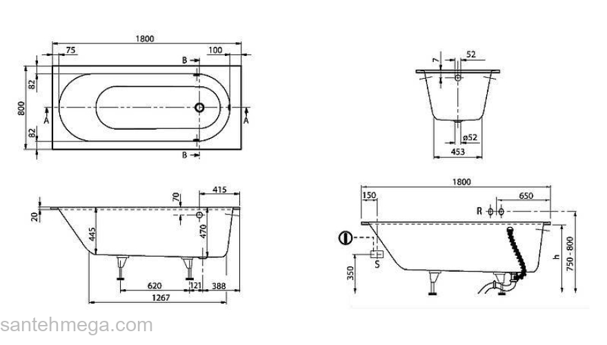 Ванна акриловая VILLEROY & BOCH Oberon UBQ180OBE2V-96 Star white. Фото