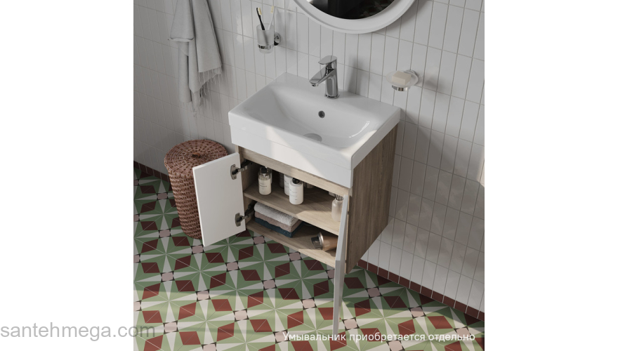 Тумба подвесная с дверцами 50 см белая/под дерево Zodiac IDDIS ZOD5AD0i95 подходит ум. 3505000i28. Фото