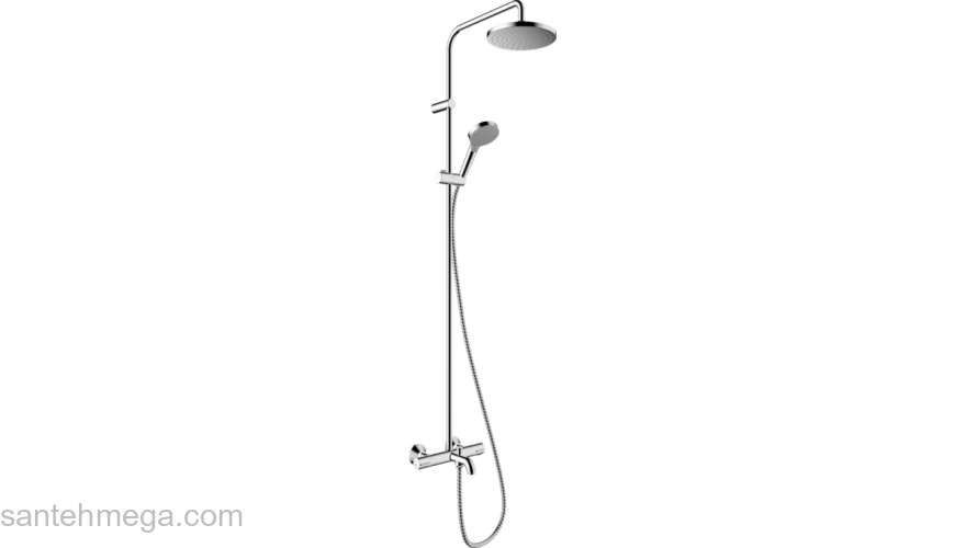 Душевая система Showerpipe 200 1jet с термостатом для ванны Hansgrohe Vernis Blend 26274000, хром. Фото