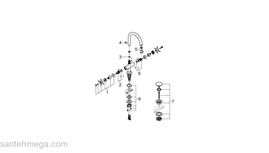 GROHE 21019DC3 Atrio New Смеситель двухвентильный для раковины на 1 отверстие, крестобразная ручка, размер L, СуперСталь. Фото