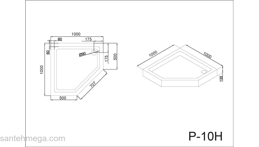 Душевой поддон BLACK & WHITE Stellar Wind P-10H. Фото