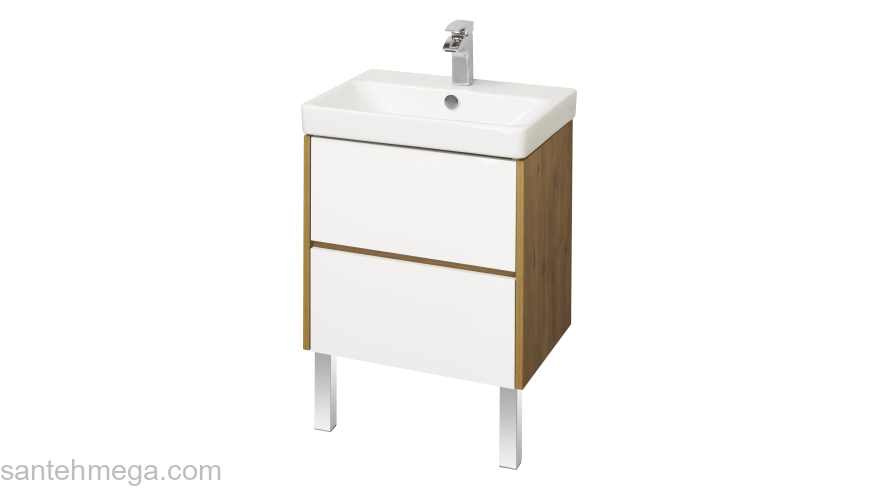 Тумба под раковину подвесная AQUATON Сканди 55 Белый Глянцевый/Дуб Рустикальный 1A251701SDZ90. Фото