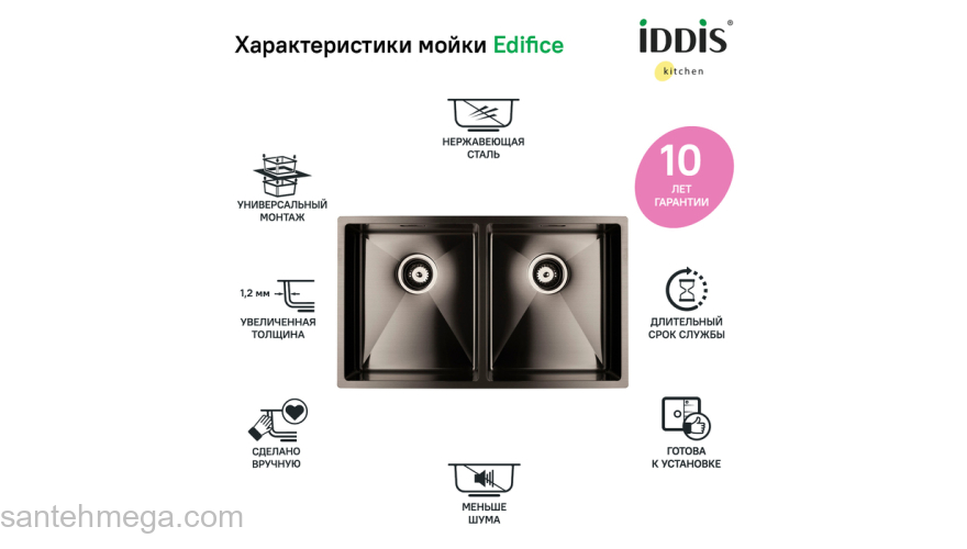 Мойка нерж.сталь универсального монтажа графит 745*440  Edifice IDDIS EDI75G2i77. Фото