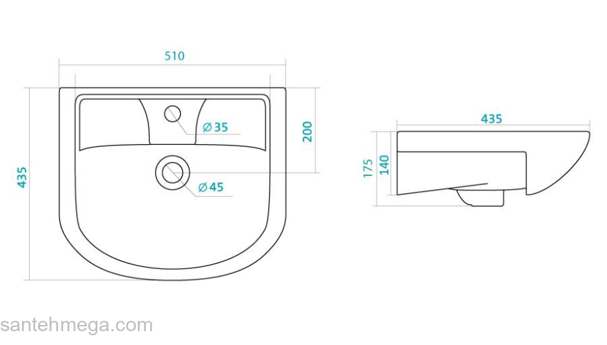 Раковина встраиваемая SANTEK Ладога 51х44 1.WH11.0.256. Фото