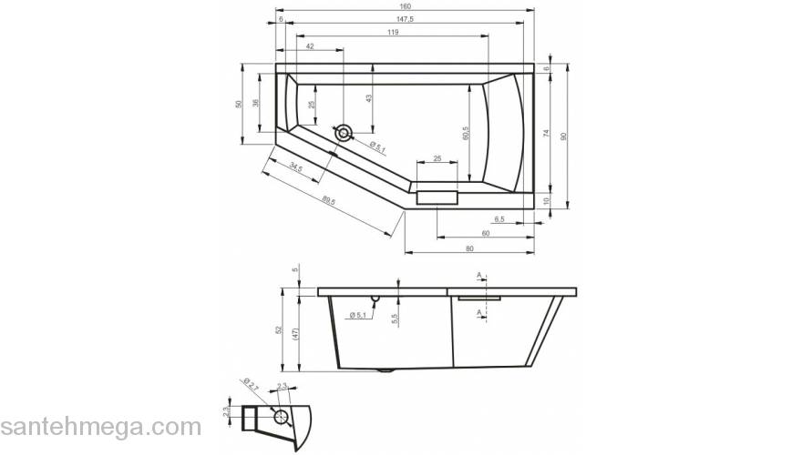 Ванна акриловая RIHO Geta 160х90 BA87005/BA86005. Фото