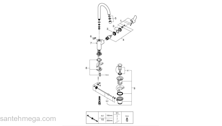GROHE 23760000 BauEdge Смеситель для раковины со сливным гарнитуром, L-Size. Фото