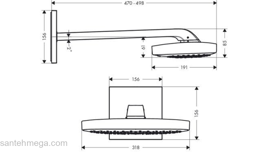 Верхний душ Hansgrohe Raindance Select Е 300 3jet белый/хром 26468400. Фото