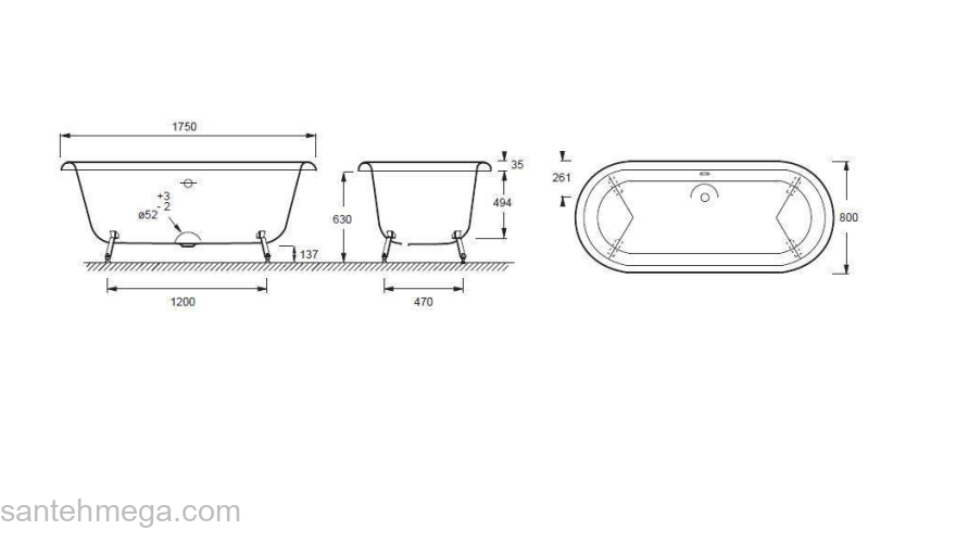 Ванна чугунная JACOB DELAFON Cleo Artist Edition 175х80. Фото