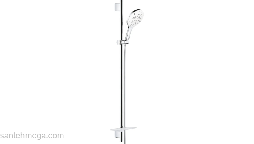 GROHE 26594LS0 RainShower SmartActive 150 Душевой гарнитур III, душевая штанга 900 мм, шланг 1750 мм, 9,5 л/мин, полочка, белая луна. Фото