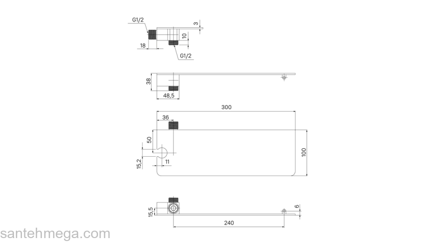 Выход для шланга с держателем для лейки и полкой черный матовый Slide IDDIS SLIAB00i62. Фото