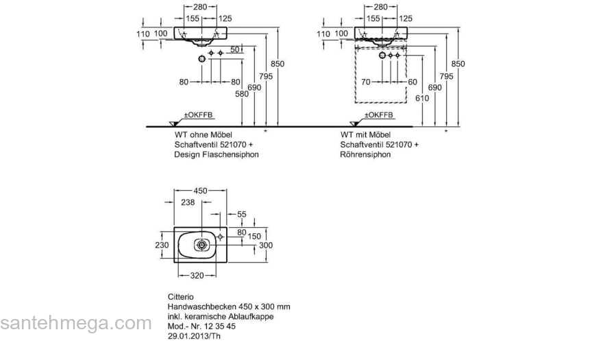 Раковина GEBERIT Citterio 45х30 500.541.01.1. Фото