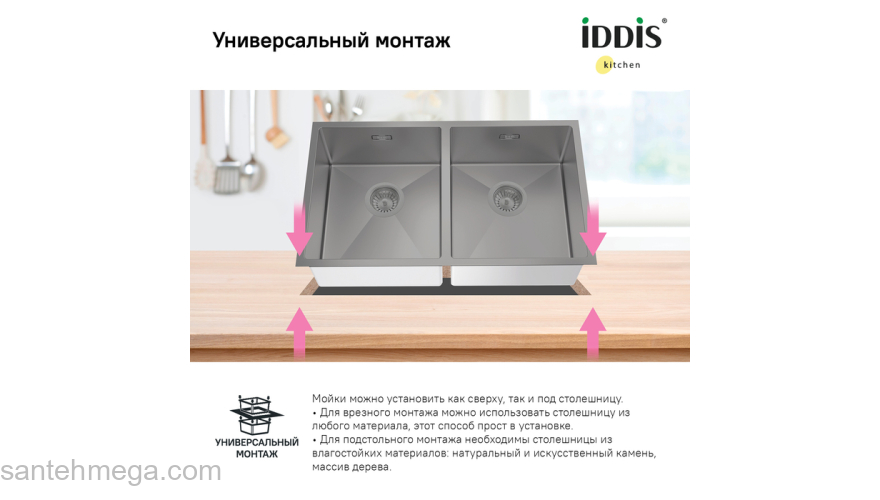 Мойка нерж.сталь универсального монтажа графит 745*440  Edifice IDDIS EDI75G2i77. Фото