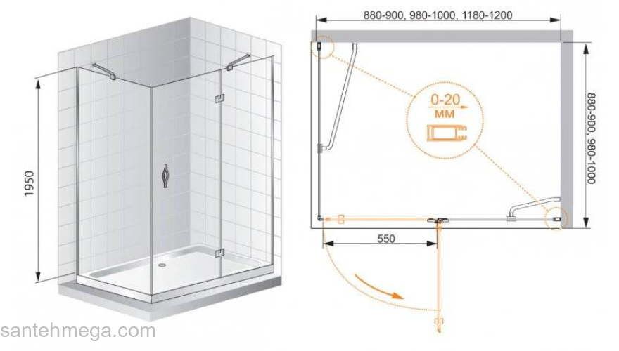 Душевой угол CEZARES Bergamo BERGAMO-W-AH-1-120/90-P-Cr-L. Фото