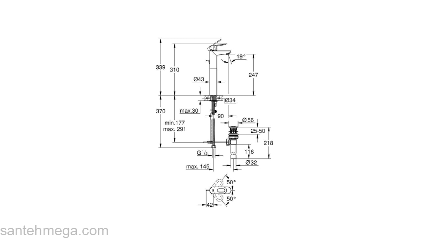 GROHE 32856000 BauLoop Смеситель однорычажный для свободностоящих раковин. Фото