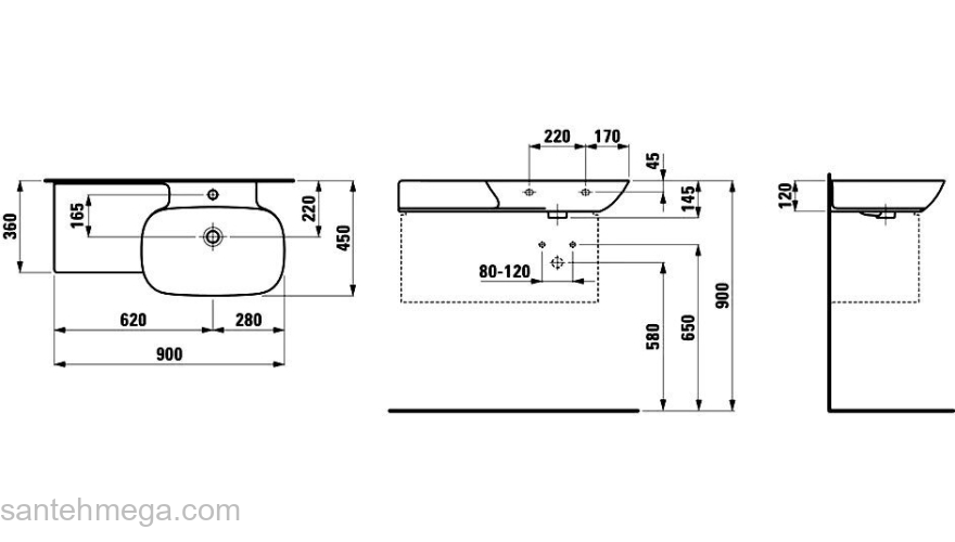 Раковина LAUFEN Ino Saphir Keramik 90x45 8.1330.1.000.104.1 полочка слева. Фото
