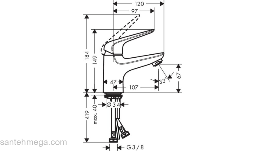 Смеситель для раковины Hansgrohe Novus 70 без донного клапана 71021000. Фото