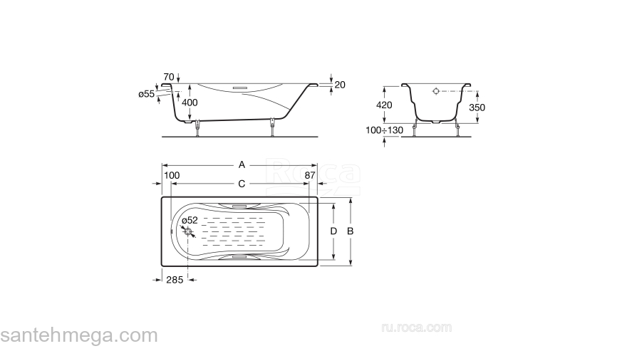Ванна ROCA Malibu 160x70 2334G0000. Фото
