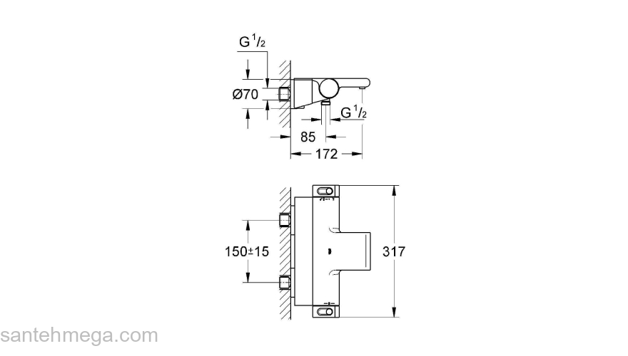 Термостатический смеситель для ванны GROHE Grohtherm 2000 34464001. Фото