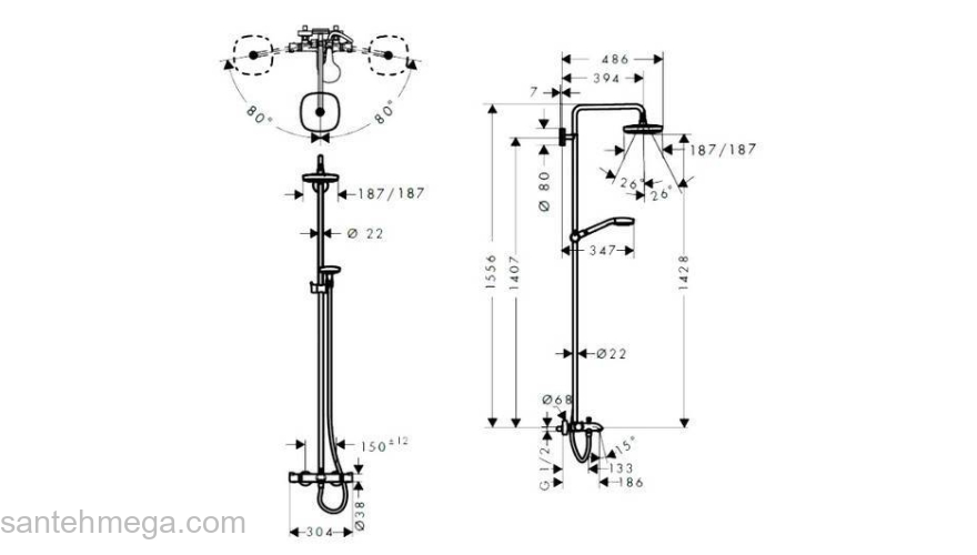 Душевая система HANSGROHE Croma Select S 180 2 jet 27351400. Фото