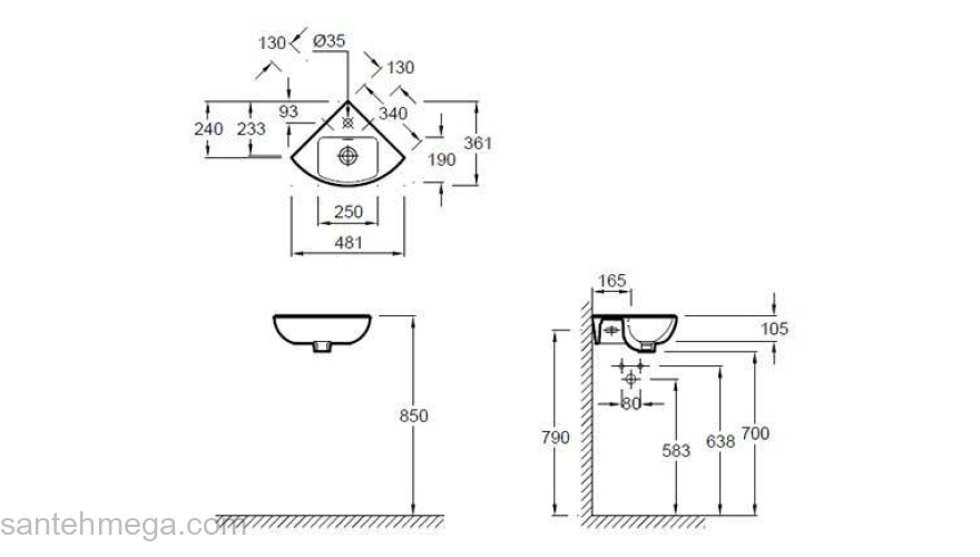 Раковина угловая JACOB DELAFON Odeon Up 34х34 E4733-00. Фото