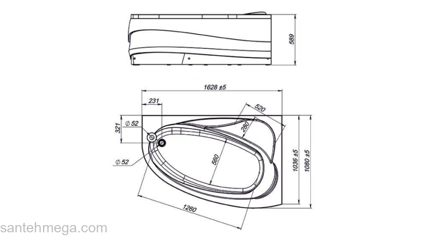 Ванна акриловая SOLE Pandora 165х110. Фото