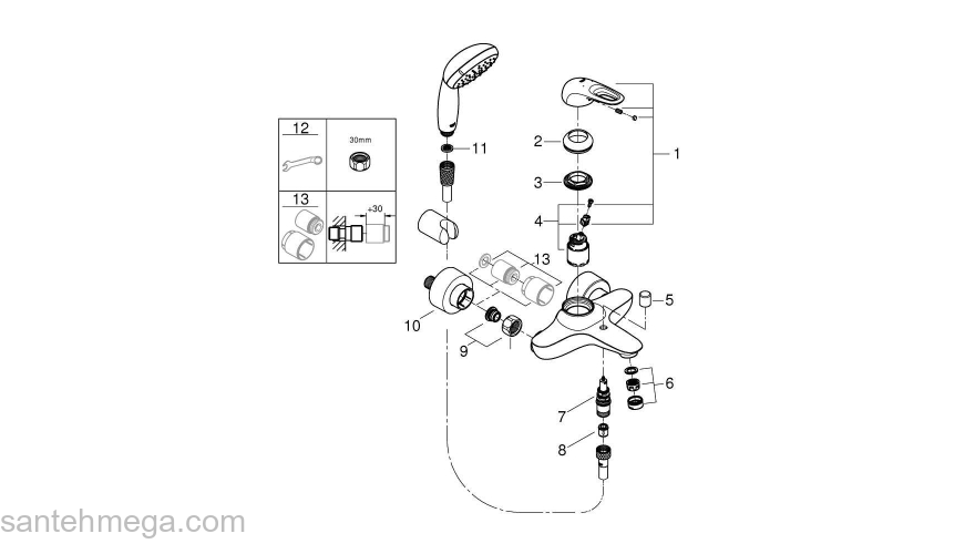 GROHE 3359230A Eurostyle 2015 Смеситель для ванны с душевым набором. Фото