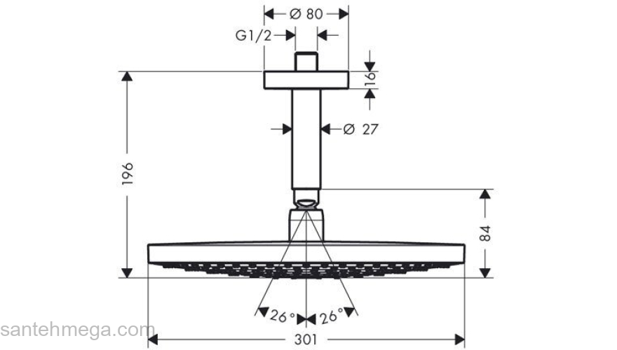 Верхний душ Hansgrohe Raindance Select 300 2jet белый/хром 27337400. Фото