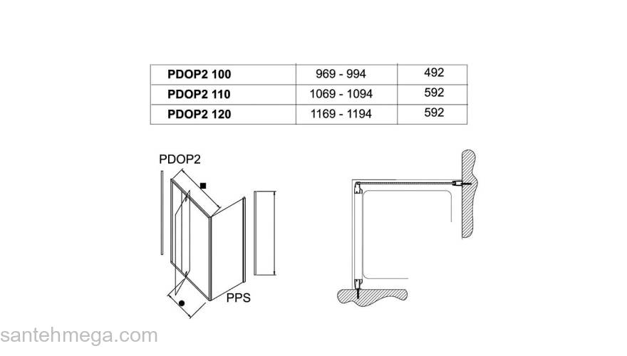 Душевая дверь двухэлементная RAVAK Pivot PDOP2-100 (белестящий+транспарент) 03GA0C00Z1. Фото