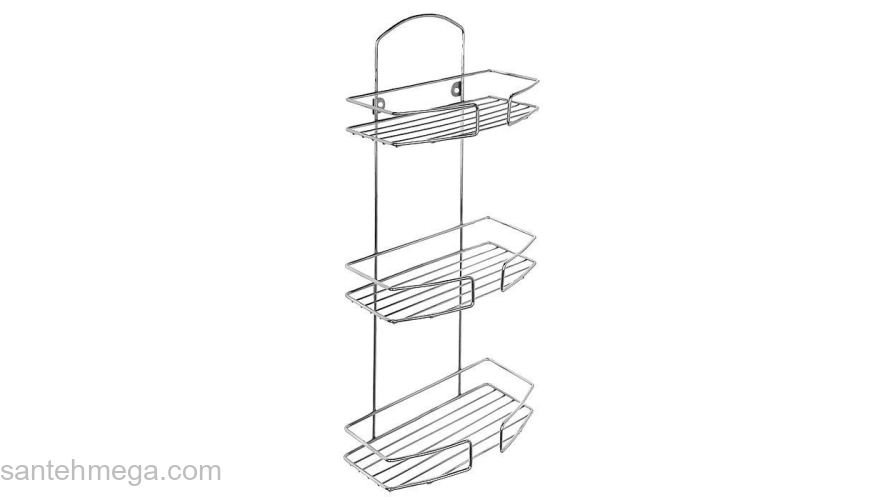 Полка трехъярусная прямая проволока стальная 13 Milardo 013W030M44 для ванной комнаты. Фото