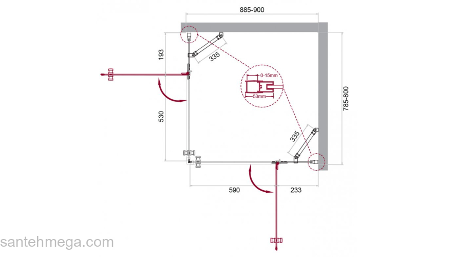 Душевой угол BELBAGNO KRAFT-AH-22-90/80-C-Cr-R. Фото